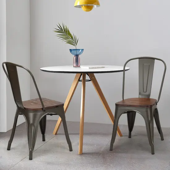 18 Inch Height Set of 4 Stackable Style Metal Wood Dining Chair Dark Green {2}