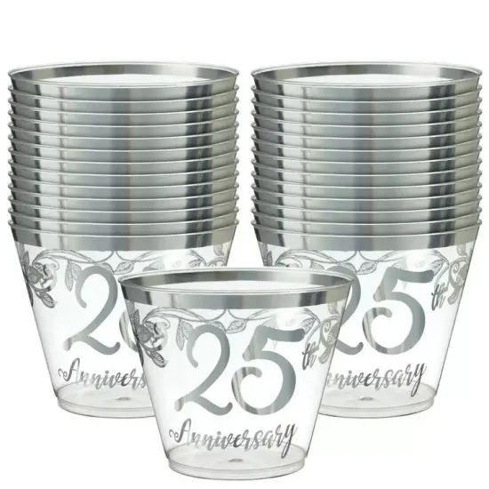 Happy 25th Anniversary Plastic 9oz Tumblers, 30ct {1}