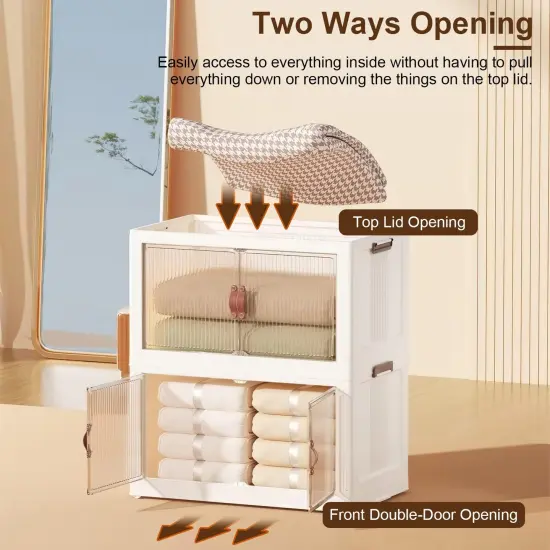 3 Pcs Foldable Storage Bins with Lid Stackable Closet Organizer Containers with 4Pcs 360&deg; Rotatable Wheels {2}