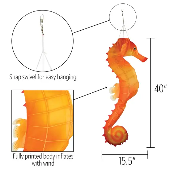 In the Breeze 5207 — 40-inch Seahorse 3D Windsock — Realistic Sea Life Windsock for Homes, Gardens, Classrooms with Brightly Printed Graphics {6}