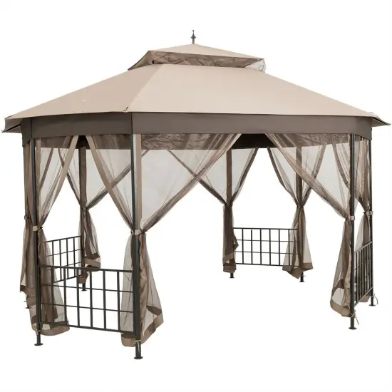 10'x 12' Octagonal Patio Gazebo Beige {7}