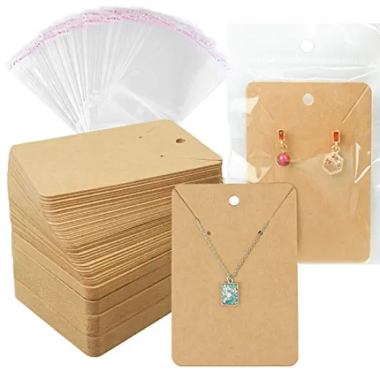 150 Pieces Earring Cards Necklace Display Cards with Bags,150 Earring Display Cards, 150 Pcs Self-Seal Bags, Kraft Paper Tags for DIY Ear Studs(Brown) {2}
