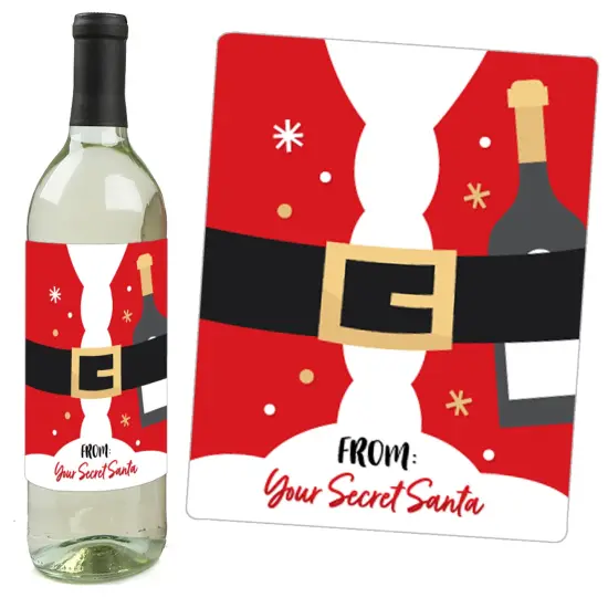 Big Dot of Happiness Secret Santa - Christmas Gift Exchange Party Decorations for Women and Men - Wine Bottle Label Stickers - Set of 4 {6}