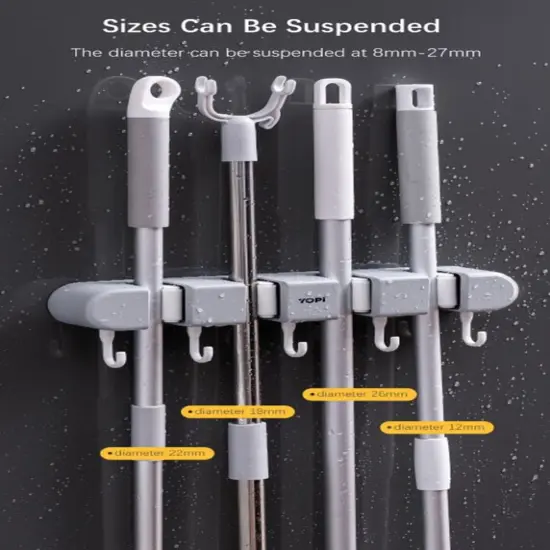 Mop Hanger Broom Storage Rack w 5 Slots 6 Hooks. {3}