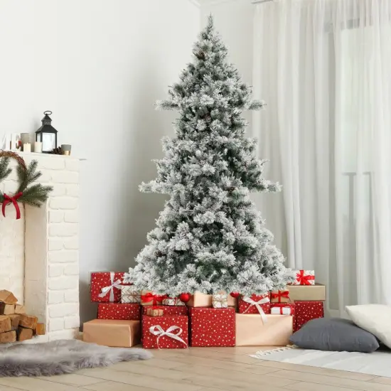 7 Feet Flocked Christmas Tree with Pine Needles {2}