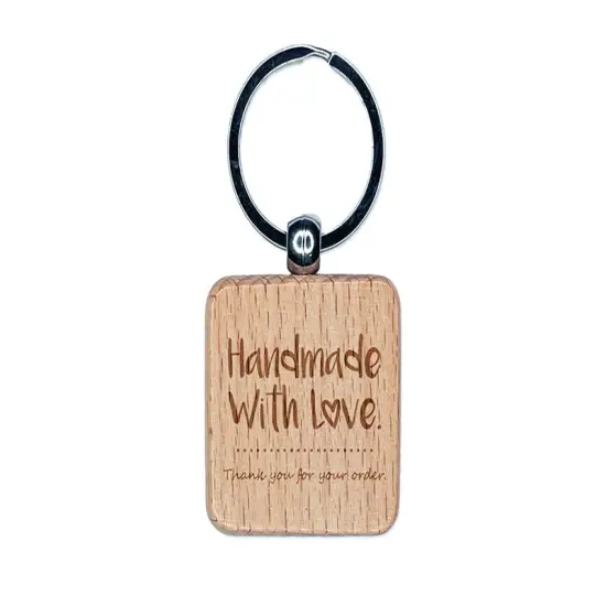 Handmade with Love Thank You For Your Order Engraved Wood Square Keychain Tag Charm {1}