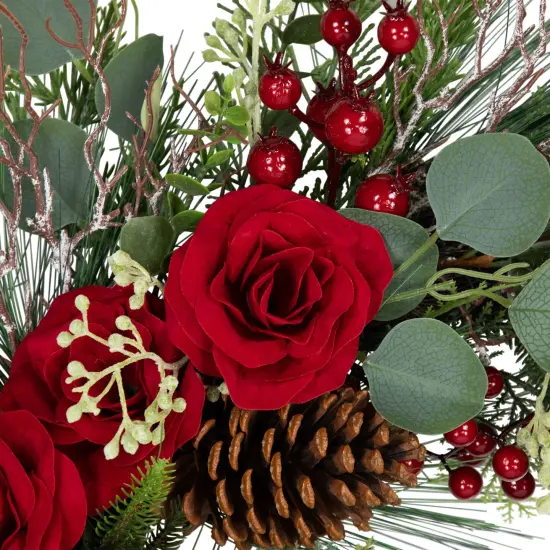 Northlight Real Touch&trade;️ Roses and Berries Artificial Christmas Wreath - 30" - Unlit Green {7}