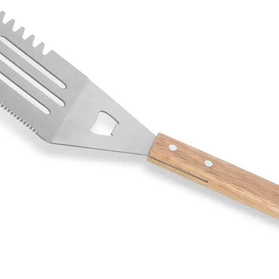 Makerflo BBQ Grill Spatula Handmade Steel Spatula with Wooden Handle, Bottle Opener Serrated Sides for Outdoor Cooking Camping Grilling, Barbeque Accessories - Case of 48 {4}