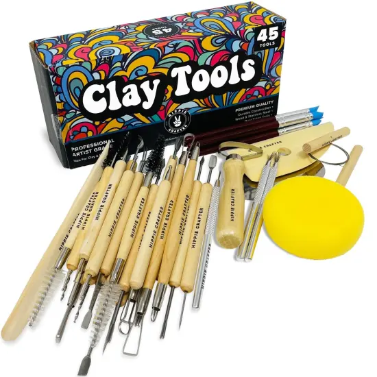 Pottery Tool Kit and Polymer Clay Tools Set for Modeling Sculpting Carving Tool Kit - 45 Pieces Ceramic Tools for Pottery Clay Sculpting Tools and Shaping Supplies Wood and Metal {2}