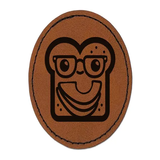 Cute and Kawaii Hipster Avocado Toast Bread Round Iron-On Engraved Faux Leather Patch Applique - 2.5" Brown {1}