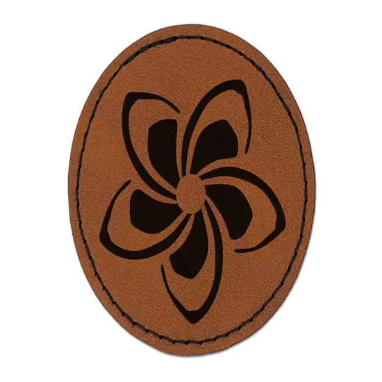 Plumeria Beautiful Tropical Spiral Flower Round Iron-On Engraved Faux Leather Patch Applique - 2.5" Brown {1}