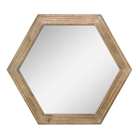 Decorative 24" Hexagon Hanging Wall Mirror with Natural Wood Frame and Attached Hanging Bracket, Rustic Farmhouse Decor for the Living Room, Bathroom, Bedroom, and Entryway Brown {2}