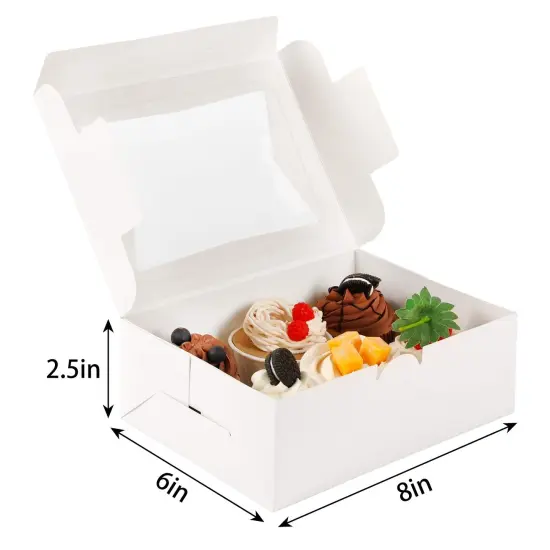 36 Pieces Cookie Treat Boxes 8 Inch White Bakery Boxes with Window for Cookie, Pastry, Dessert, Chocolate Covered Strawberry and Candy Gift Giving(8x6x2.5 In) {6}