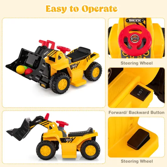 Costway 6V Electric Kids Ride On Bulldozer Pretend Play Truck Toy with Adjustable Bucket {4}