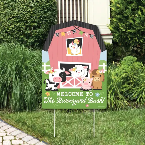 Big Dot of Happiness Girl Farm Animals - Party Decorations - Pink Barnyard Baby Shower or Birthday Party Welcome Yard Sign {1}