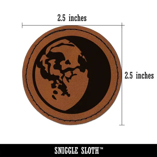 Waning Gibbous Moon Phase Round Iron-On Engraved Faux Leather Patch Applique - 2.5" Brown {3}