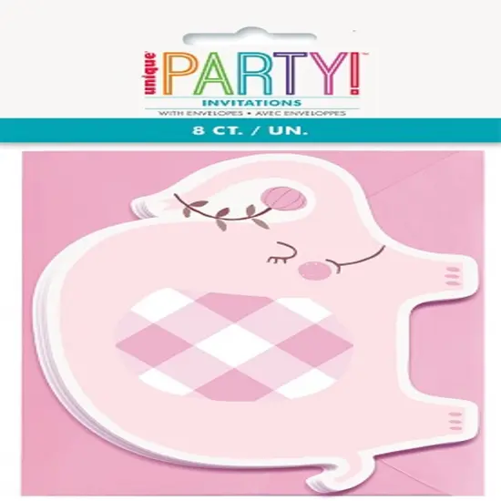 Pink Floral Elephant Invitations, 8ct {1}