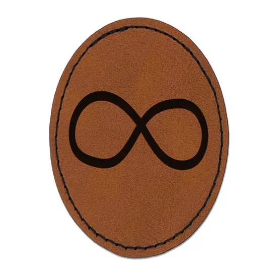 Infiniti Symbol Sketch Solid Round Iron-On Engraved Faux Leather Patch Applique - 2.5" Brown {1}