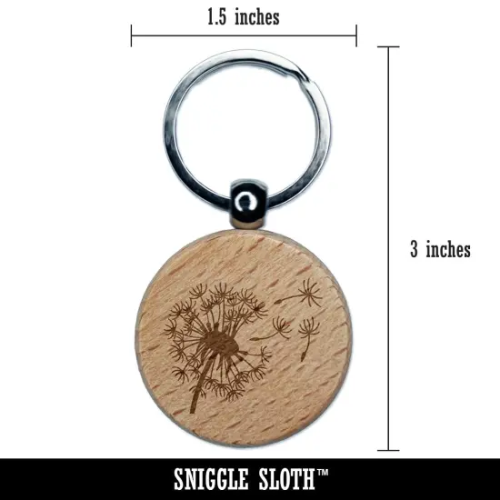 Dandelion Blowing in Wind Engraved Wood Round Keychain Tag Charm {2}