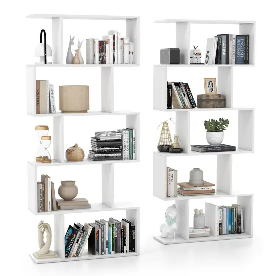 Costway 5-Tier Bookshelf Geometric S-Shaped Bookcase Room Divider Storage Display Shelf {2}