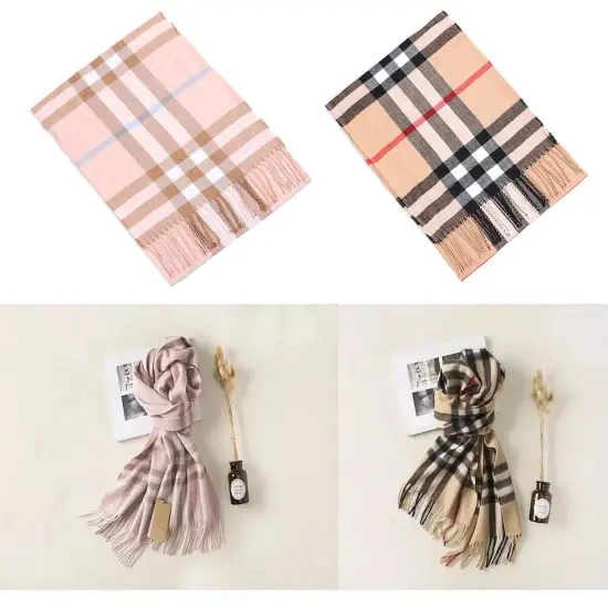 Kitcheniva Plaid Wool Soft Cashmere Winter Scarf Unisex Black {5}