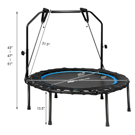 40 Inch Foldable Fitness Rebounder with Resistance Bands Adjustable Home Blue {3}