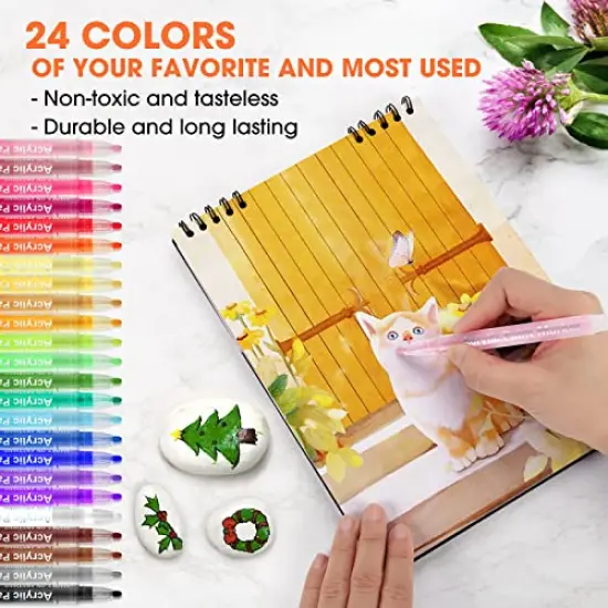 24 Colors Acrylic Paint Pens Markers- Waterproof Paint Pens for Rock Painting,Graffiti, Stone, Ceramic, Glass, Wood, Fabric, Canvas, Porcelain, Metal,Pumpkins,Water Based Quick Dry Non-Toxic No Odor {1}