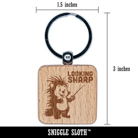 Looking Sharp with Cute Porcupine Engraved Wood Square Keychain Tag Charm {2}