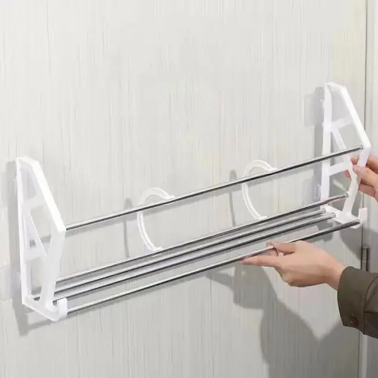 Shoe Rack Over the Door Wall Mounted Metal Storage Organizer. White {6}