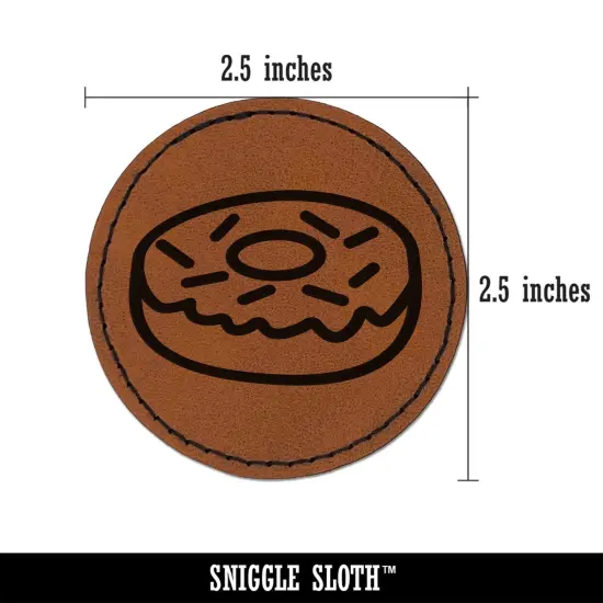 Donut with Sprinkles Round Iron-On Engraved Faux Leather Patch Applique - 2.5" Brown {3}