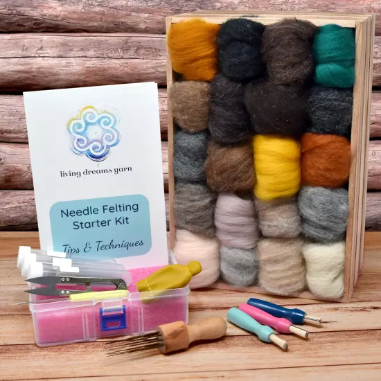Extra Large Needle Felting Starter Kit Includes 20 Colors Natural Premium Wool, 50 Needles and Tools, Text and Video Guide. Craft Kit for Beginners, Kids and Adults {2}