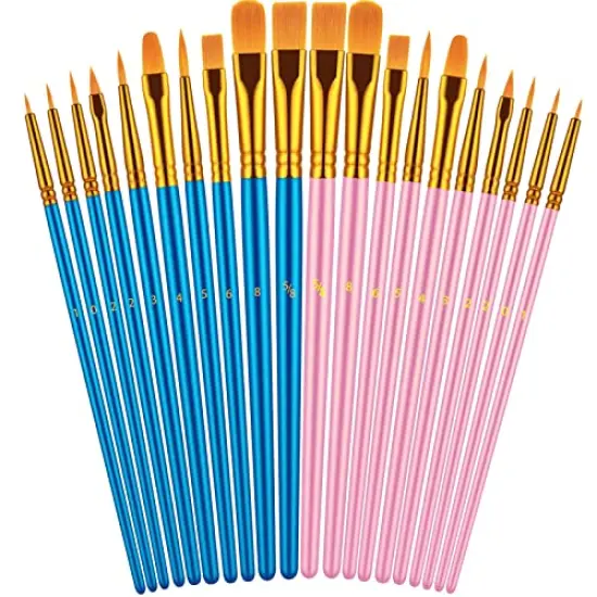 20 Pcs Paint Brushes Set, Paint Brushes for Acrylic Painting, Oil Watercolor Acrylic Paint Brush, Artist Paintbrushes for Body Face Rock Canvas, Kids Adult Drawing Arts Crafts Supplies, Blue+Pink {2}