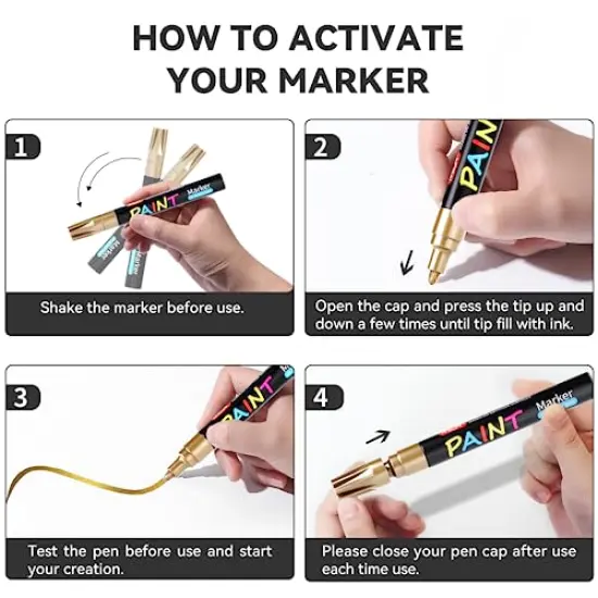 Paint Pens Paint Markers, 14 Pack Permanent Oil Based Markers, Medium Tip, 5 Colors, Never Fade Quick Drying and Waterproof Marker Pen Set for Metal, Wood, Fabric, Tire, Stone, Mugs, Glass, DIY Craft {2}