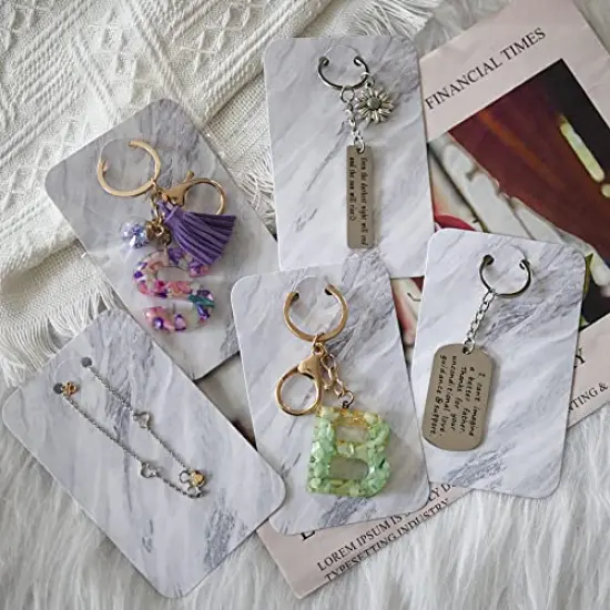 100 Pieces Keychain Display Cards with Self-Sealing Bags, 3'' x 4.7'' Keychain Cards Holder for Display Keyring Cards Jewelry Packaging Supplies (Marble) {4}