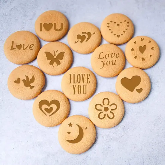 20 Pieces Valentine's Day Cake Stencil Templates Decoration, Reusable Valentine Day Cake Cookies Baking Painting Mold Tools, for Decorating Dessert Coffee Oatmeal Cappuccino Mousse Hot Chocolate {6}