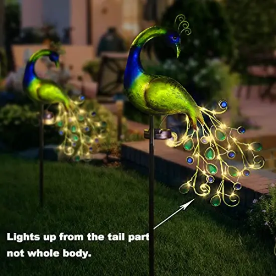 Solar Garden Lights Metal Peacock Garden Decor Waterproof Peacock Solar Stake Lights Decorative for Outdoor Patio Lawn Porch Yard Decorations Peacock Gift for Mom Grandma Women Birthday Gardening {5}