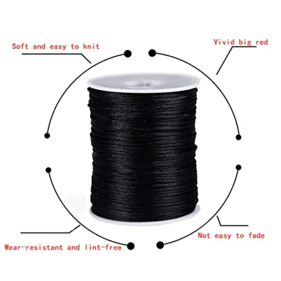 109 Yards 1.5 mm Nylon Cord Beading Satin String for Chinese Knotting Rattail Beading Macrame Friendship Bracelet Jewelry Making(Black) {5}