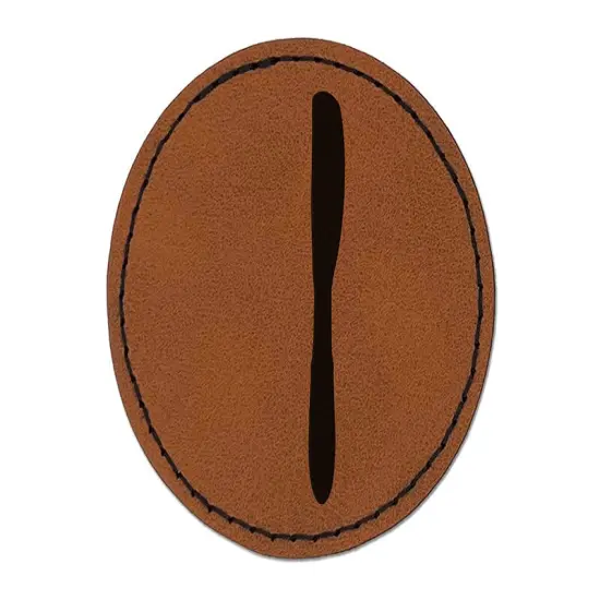 Knife Solid Utensil Eating Sketch Round Iron-On Engraved Faux Leather Patch Applique - 2.5" Brown {1}
