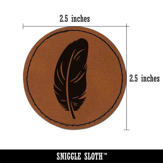 Stout Bird Feather Round Iron-On Engraved Faux Leather Patch Applique - 2.5" Brown {3}
