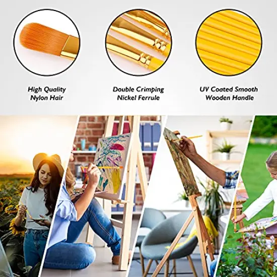 20 Pcs Paint Brushes for Acrylic Painting, Oil Watercolor Acrylic Paint Brush, Artist Paintbrushes for Body Face Rock Canvas, Kids Adult Drawing Arts Crafts Supplies, Yellow {3}