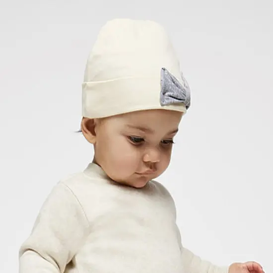 Baby Folded Beanie Cap with Bow --- 100% Cotton --- Various Colors by Rabbit Skins&reg; White / titanium {3}