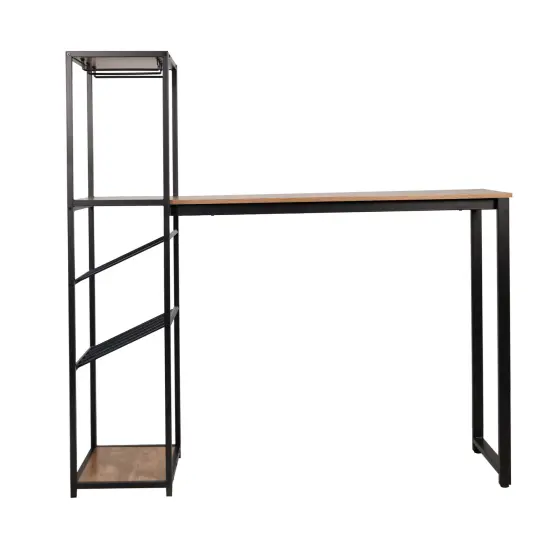 Merrick Lane Kramer Metal Bar and Wine Table with Bottle Storage and Hanging Stemware Holders LightBrownTop/Black {3}
