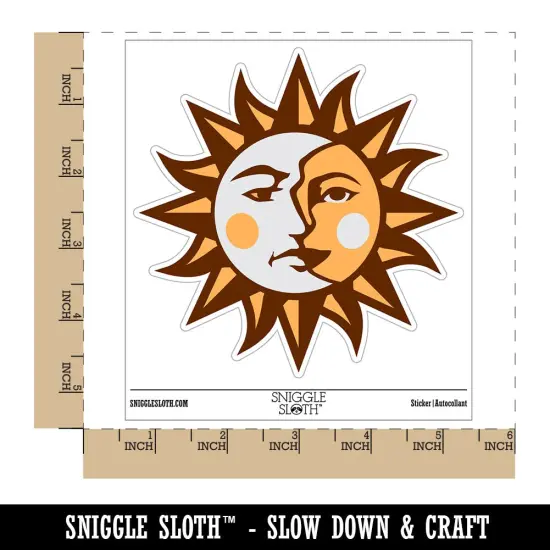 Sun and Moon Heraldic Faces Waterproof Vinyl Phone Tablet Laptop Water Bottle Sticker Set - 5 Pack {1}