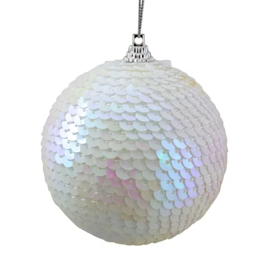 Northlight 3" White Iridescent Sequin Shatterproof Ball Christmas Ornament {1}