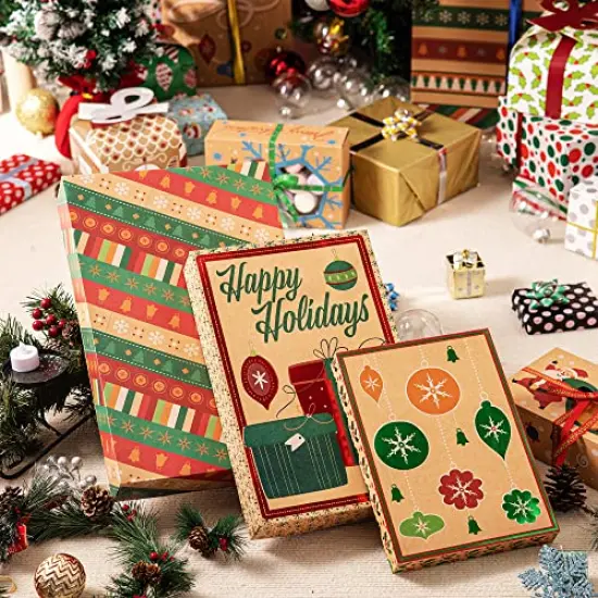 JOYIN 12 Christmas Foil Kraft Gift Boxes with 3 Sizes (Robe, Shirt and Lingerie Boxes) for Xmas Goody Gift Boxes, School Classrooms Party Favors Decoration, Holiday Present Wrap Décor {3}