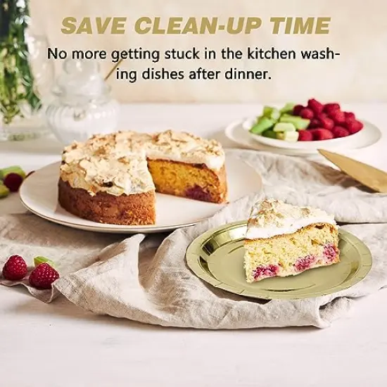 50 Pieces Disposable Paper Plates Gold,7&rdquo; Dessert Cake Plates Bulk for Party Supplies, Colored and Sturdy Party Plates for Birthday, Wedding, Baby shower, Bridal party supplies {5}