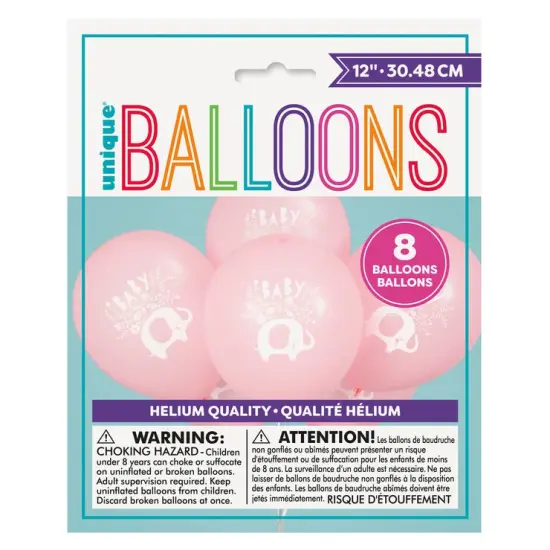 Pink Floral Elephant 12" Latex Balloons, 8ct {1}