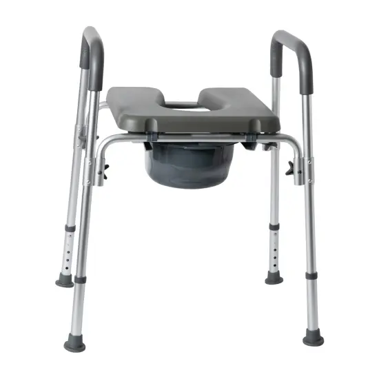 Emma and Oliver Maury Shower Commode Chair with Safety Rail, Height Adjustable Frame, Padded Seat & Armrests, Removable Pail with Lid, Fits Most Toilets Gray {4}