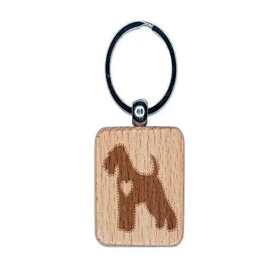 Welsh Terrier Dog with Heart Engraved Wood Square Keychain Tag Charm {1}