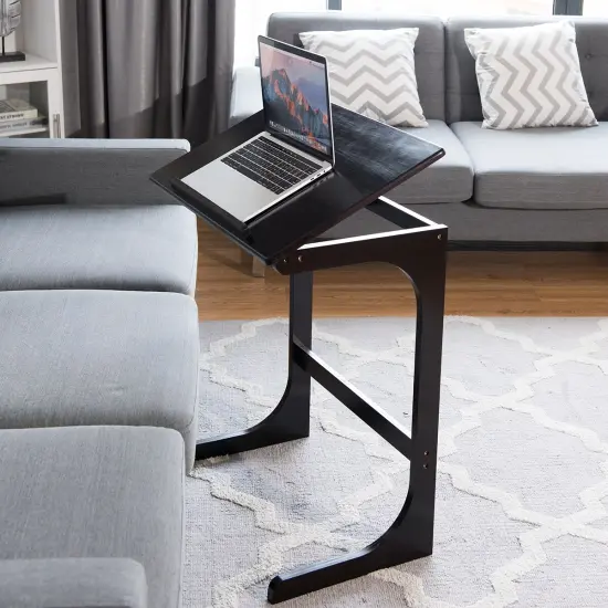 Costway Adjustable TV Tray C-Shape Sofa Couch End Table Laptop Desk W/Tilting Top Bamboo {3}